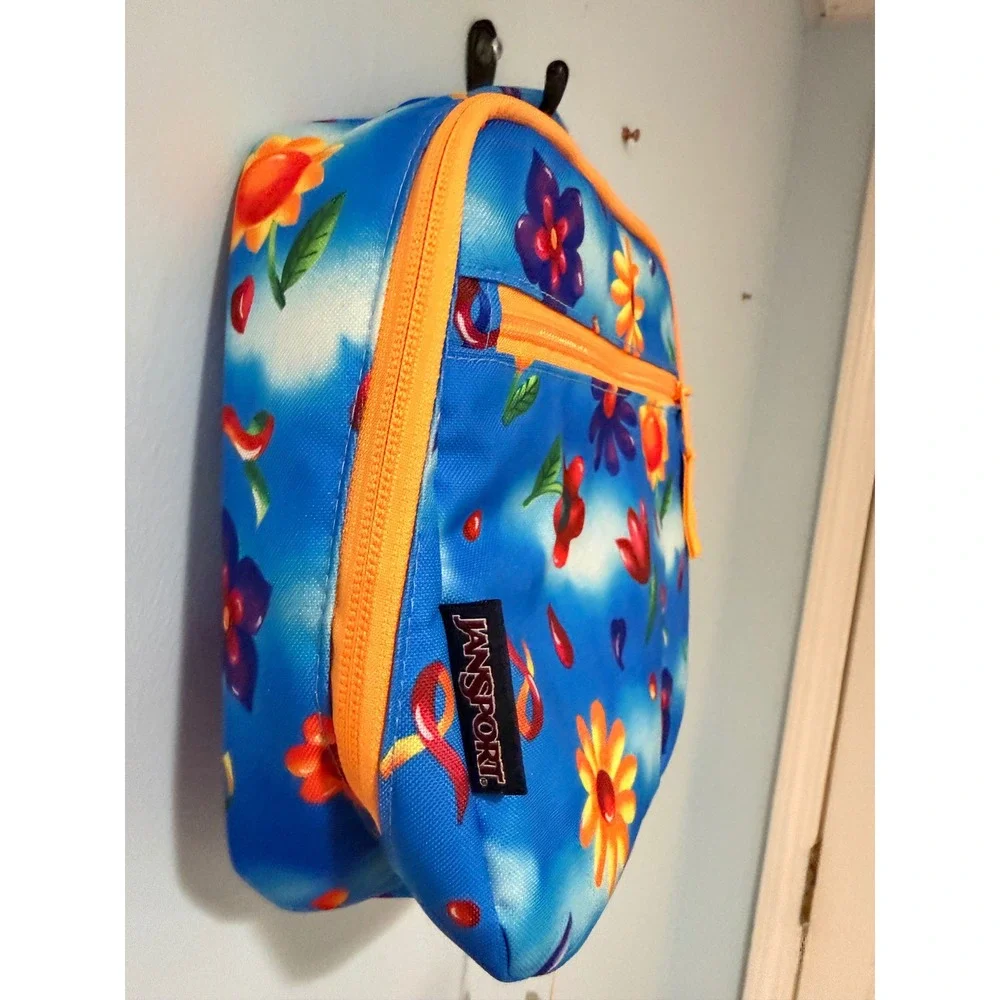 JanSport Insulated Lunch Bag Blue Sky Floral Print NWT Zippered Lunch Box